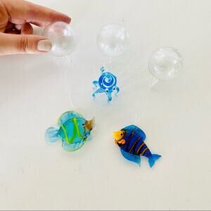 VINTAGE Blown Glass Floating Fish Tank Bubbles Figures Blue Yellow 90s Y2K Decor